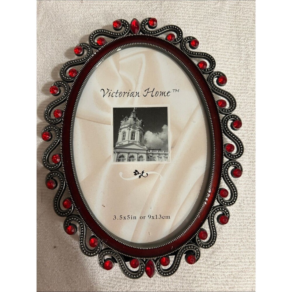 Faux Victorian Home Red Jeweled Oval Photo Frame